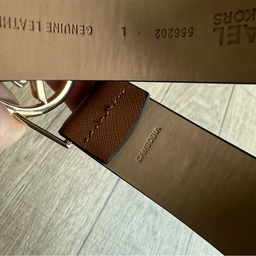 Michael Kors women large belt leather brown + gold 556202 logo